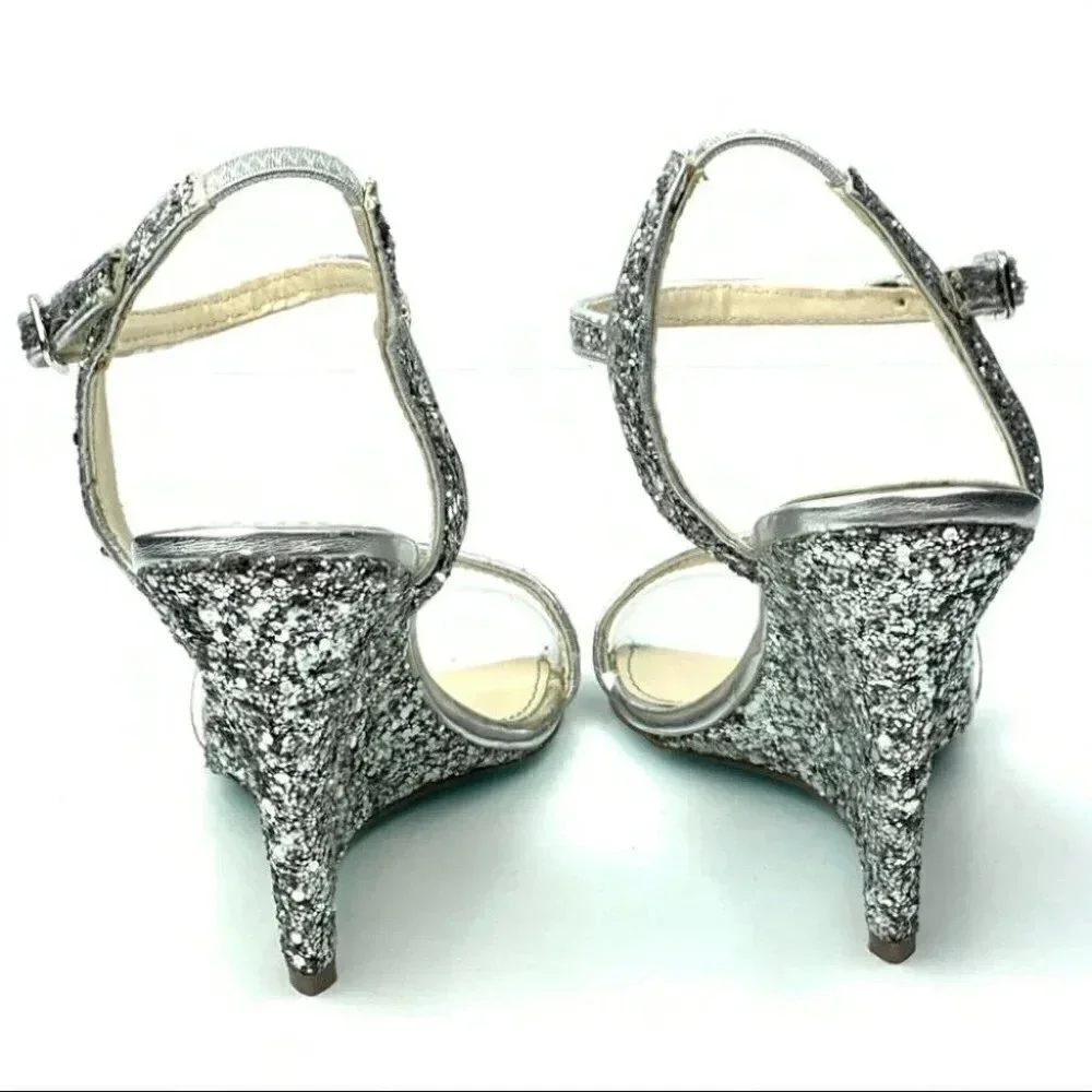 Betsey Johnson wedding Heels Darci 7 glitter wedge